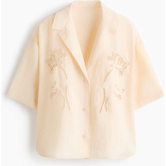 H&M Broderie Anglaise Shirt in Light Yellow at Nordstrom, Size X-Small