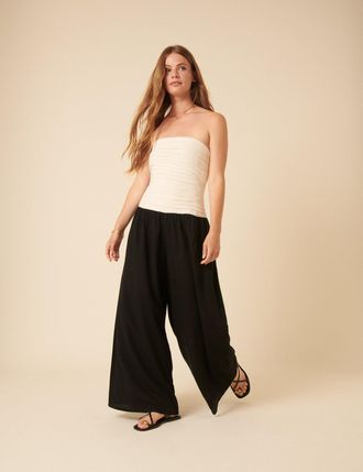 Nobody's Child Black Linen-blend Contrast Pleated Bandeau Jumpsuit