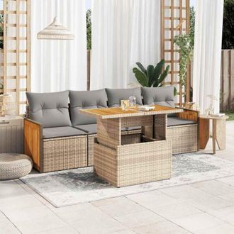 vidaXL Vidaxl - Set Sof&aacute;s Jard&iacute;n Y Cojines 5 Pzas Rat&aacute;n Sint&eacute;tico Acacia Beige