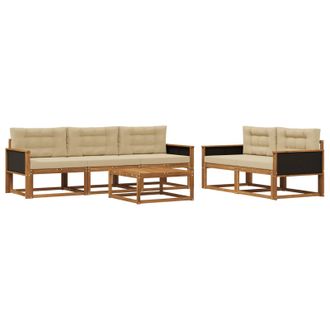 vidaXL Conjunto De Sof&aacute;s De Exterior Con Coj&iacute;n 6 Pcs Natural Y Beige Vidaxl