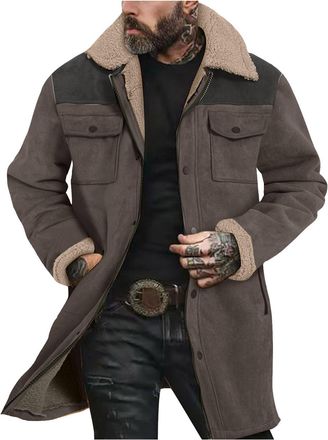 Generic Mens Jacket Thermal Winter Parka Fleece Lined jacket coat suede blocked multi pocket zipper Warm Coats Windbreaker Sherpa Thermal Collar Coats Windpro