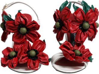 Dolce & Gabbana White Leather Floral Detailing Sandals Womens Shoes (Pre-Owned)