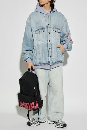 Balenciaga Denim Jacket With Hood, Mens, Light Blue