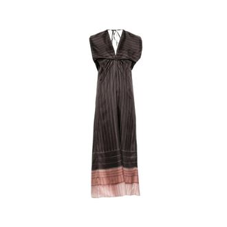 Alysi Maxi-jurk met krijtstreep en verzamelde details - Dames - Maxi kleedjes - Bruin - S - Kleedjes
