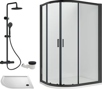 Balterley Offset Left Quadrant Tray Round Shower Waste White Black 1000x 800mm