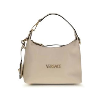 Versace Handbags, female, Beige, Size: ONE SIZE Leather Hobo Handbag