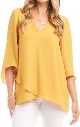 Karen Kane Bracelet Sleeve Asymmetric Top In Yellow