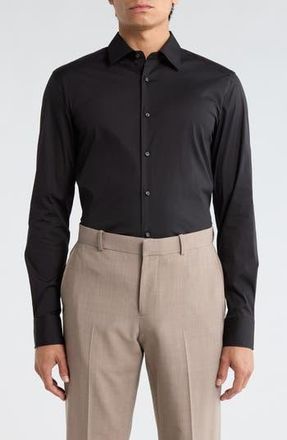 BOSS Hays Slim Fit Stripe Stretch Cotton Dress Shirt in Black at Nordstrom Rack, Size 14.5R