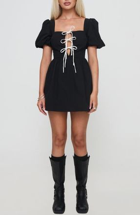 Princess Polly Maelle Puff Sleeve Romper in Black at Nordstrom, Size 0