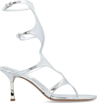 PARIS TEXAS Uma 75mm python-effect gladiator sandals - women - Leather/Calf Leather/Metallic Leather - 38.5 - Silver