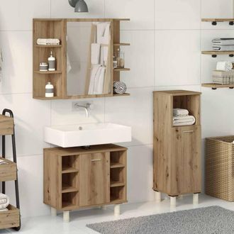 Berkfield Home Durable 3 Piece Bathroom Furniture Set Artisan Oak Engineered Wood in Brown