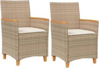 vidaXL Vidaxl - Sillas De Jard&iacute;n Con Coj&iacute;n 2 Uds Rat&aacute;n Pe Beige Y Madera Acacia