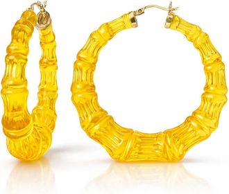 Gold & Honey Womens Lucite Bamboo Hoop Earrings In Lemon Yellow