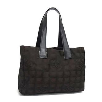 Chanel New Travel Line Black Brown Nylon Leather Handbag Tote Bag (Pre-Owned)