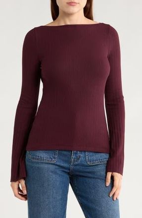 Madewell Boat Neck Long Sleeve Rib Top in Dark Burgundy at Nordstrom Rack, Size Xx-Small