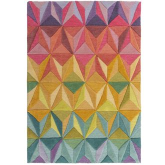 Flair Rugs Alfombra de lana azul, violeta, amarillo, rosa y verde 160x230cm