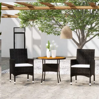 vidaXL Juego De Comedor Para Jard&iacute;n 3 Piezas Rat&aacute;n Sint&eacute;tico Negro Vidaxl