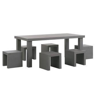 Beliani Conjunto De Comedor De Jard&iacute;n Mesa Rectangular De Cemento Reforzado Gris 6 Taburetes 6 Plazas Resistente Al Agua Taranto