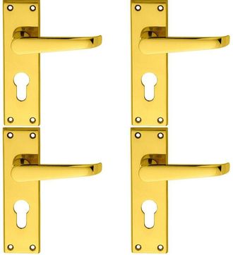 Loops 4x PAIR Straight Victorian Lever on Euro Lock Backplate 150 x 43mm Brass