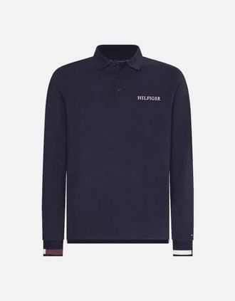 Tommy Hilfiger Mens Emboidered Logo Lomg Sleeve Navy Knit Polo Shirt - Size: 40