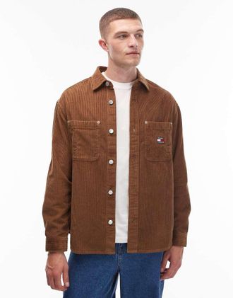 Tommy Jeans Camicia marrone comoda in velluto a coste