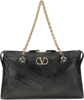 Valentino Garavani Womens Shoulder Bag Panthea Chevron Black Lamb Leather