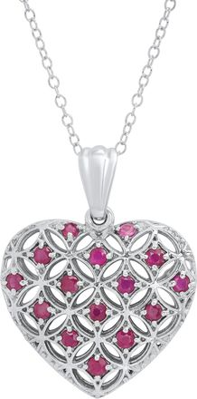 MAX + STONE Sterling Silver Genuine Gemstone Heart Shape Filigree Pendant 18 in