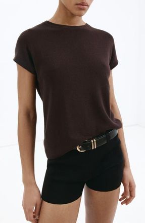 Mango Short Sleeve Cotton Blend Sweater in Brown at Nordstrom, Size Medium