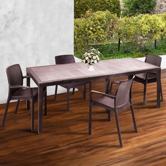 Dmora Dmora - Conjunto De Mesa Y Sillas Manarola, Estante Rectangular Extensible Para Exterior Con 4 Sillas Incluidas, Mesa Y Asientos De Jard&iacute;n Efecto Rat&aacute;