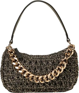 Twinset Shoulder Bags, female, Black, Size: ONE SIZE Crocheted Raffia Shoulder Bag