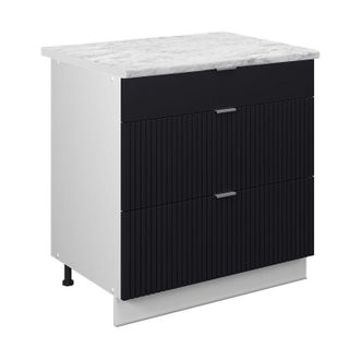 Vicco Mueble Bajo De Cocina Fame-line, Rayas Negras, 80 Cm Con 3 Cajones, Et M&aacute;rmol