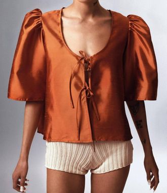 MaisonCl&eacute;o Agnes Iridescent Wild Silk Blouse In Orange