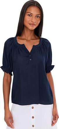 Liverpool L.A. Short Sleeve Half Placket Woven Blouse Womens Clothing Navy : XL, Nylon/Rayon