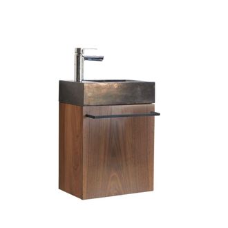 Tikamoon Mueble de ba&ntilde;o de nogal macizo y m&aacute;rmol negro