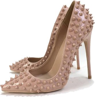 Minitoo Women Sexy Heels Pumps Studded Rivet Party Wedding Shoes Nude UK 5.5