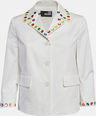Love Moschino White Multicolor Stud Embellished Gabardine Blazer