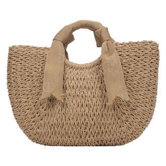 Estro & Luminara Straw Basket Bag with Beige Decorative Handle - female - Estro - Handbags - Beige - ONE SIZE - Bags