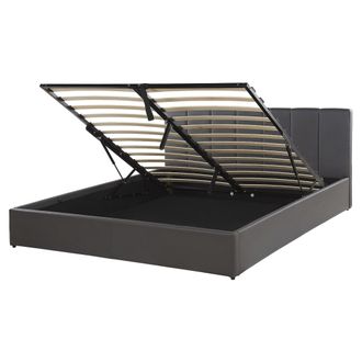 Beliani Cama Con Somier De Piel Sint&eacute;tica Gris Oscuro 160 X 200 Cm Cabecero Almacenaje Dreux