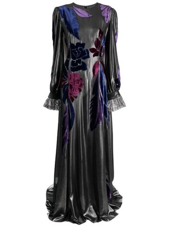 Alberta Ferretti Abito da sera in pizzo con applicazioni a fiori - Grigio