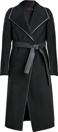 T Tahari Juliette Double Face Faux Leather Trim Belted Wool Coat Black