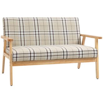 HOMCOM 2 Seater Sofa with Rubber Wood Frame Linen Fabric Love Seat Small Couch | TJ Hughes