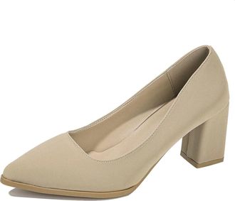 Generic Elegant Womens Solid Color Leather for Versatile Formal Wear and Casual Occasions with Breathable Comfortable Pointed Toe Design (Beige, 5.5)