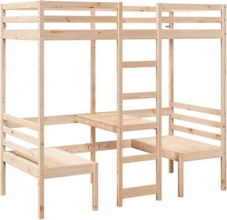vidaXL Loft Bed Frame with Desk and Chairs 90x190cm Solid Wood Pine Vidaxl