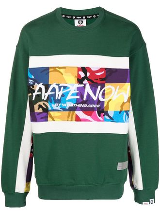 Aape By A Bathing Ape logo-embroidered sweatshirt - men - Cotton/Polyester - M - Green
