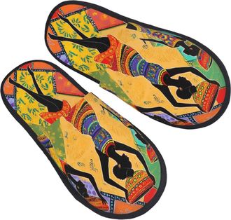 Generic Slippers Dancing African Womans Print Home Slippers Unisex Warm Slides For Indoor Bedroom Women L