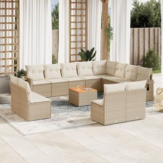 vidaXL Set Sof&aacute;s De Jard&iacute;n Con Cojines 13 Pzas Rat&aacute;n Sint&eacute;tico Beige Vidaxl