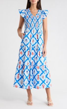 Sugarlips Vesper Sunfire Maxi Dress in White Blue-Multi at Nordstrom, Size X-Small
