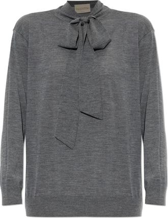 Valentino Garavani Wol trui met decoratieve strik - Dames - Coltruien - Grijs - XS - Wol - Truien & Vesten