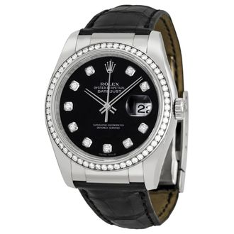 Rolex Datejust Black Diamond DIal Leather Automatic Ladies Watch 116189BKDL