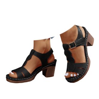 Generic Wedge Sandals for Women Summer Open Toe Low Chunky Heeled Ankle Strap Flower Shoes with Arch Support Dressy Breathable Wide Fit Low Heeled Sandal Fash